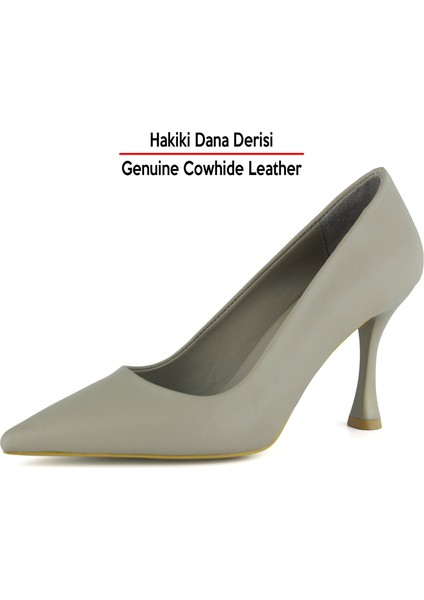 Suzanna Vizon Hakiki Dana Derisi Sivri Burun Klasik İnce Topuklu Ayakkabı