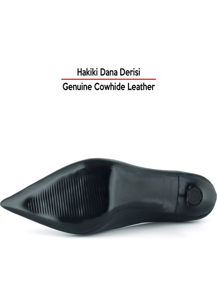 Suzanna Siyah Hakiki Dana Derisi Sivri Burun Klasik İnce Topuklu Ayakkabı