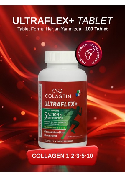 Ultraflex+ 100 Tablet Glukozamin Kondroitin MSM ve Kollajen ve Gıda Takviyesi