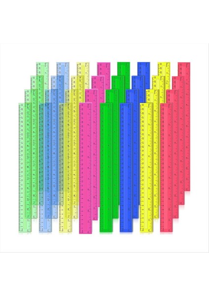 12 Inç Plastik Cetveller 32 Adet Şeffaf Çeşitli Renk Metrik Dökme Yöneticiler Inç Santimetre Milimetre (Yurt Dışından)