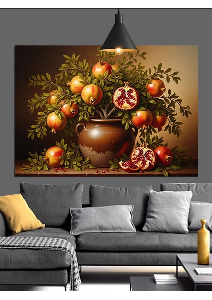 Nar Çiçekleri Natürmort Rustik Dekoratif Kanvas - Mdf Ahşap Tablo