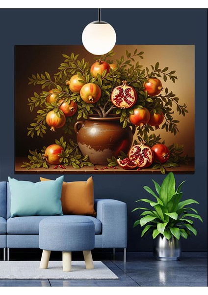 Nar Çiçekleri Natürmort Rustik Dekoratif Kanvas - Mdf Ahşap Tablo fırsatları