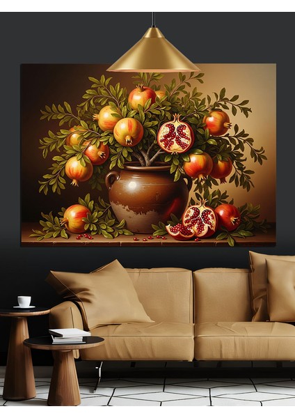 Nar Çiçekleri Natürmort Rustik Dekoratif Kanvas - Mdf Ahşap Tablo indirimleri