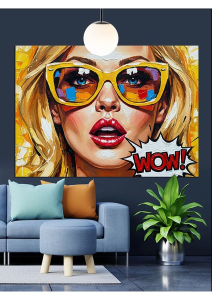 Pop Art Gözlüklü Kadın Dekoratif Kanvas - Mdf Ahşap Tablo fiyatları