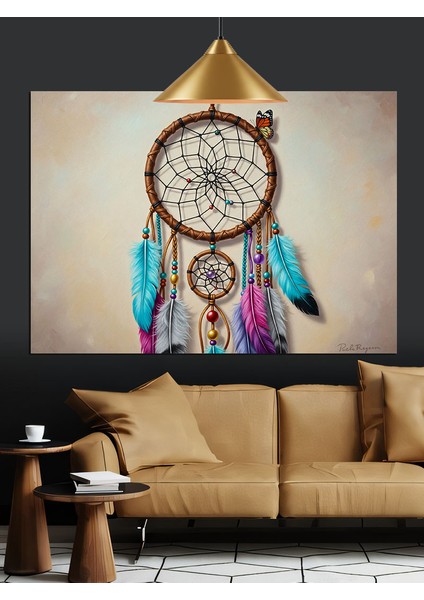 Rüyakapanı Tüy Figürü Mandala Dekoratif Kanvas - Mdf Ahşap Tablo