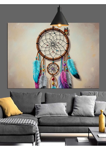 Rüyakapanı Tüy Figürü Mandala Dekoratif Kanvas - Mdf Ahşap Tablo fiyatları