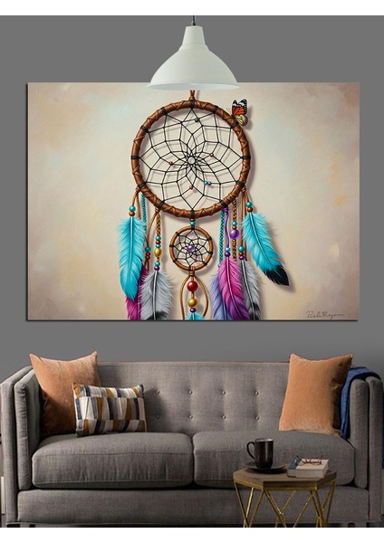 Rüyakapanı Tüy Figürü Mandala Dekoratif Kanvas - Mdf Ahşap Tablo modelleri