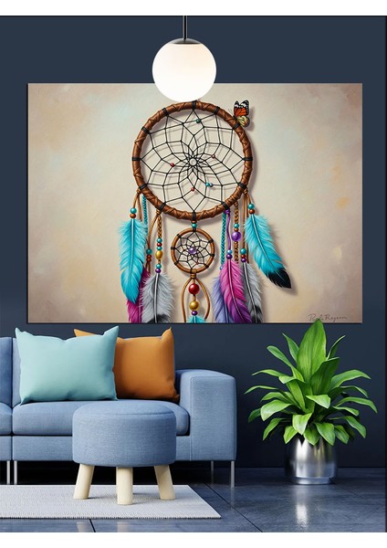 Rüyakapanı Tüy Figürü Mandala Dekoratif Kanvas - Mdf Ahşap Tablo indirimleri