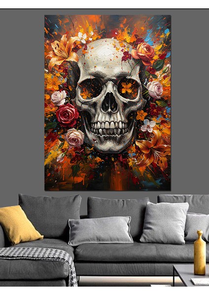 Çiçekli Kurukafa Soyut Sanat Dekoratif Kanvas - Mdf Ahşap Tablo fiyatları