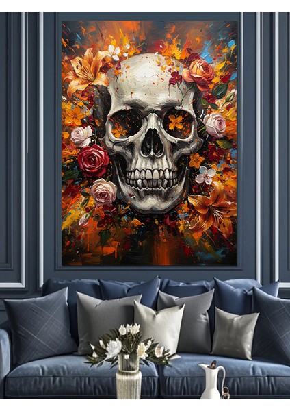 Çiçekli Kurukafa Soyut Sanat Dekoratif Kanvas - Mdf Ahşap Tablo modelleri