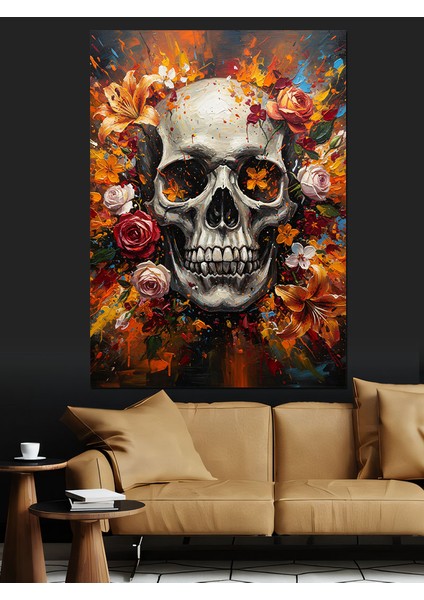 Çiçekli Kurukafa Soyut Sanat Dekoratif Kanvas - Mdf Ahşap Tablo fırsatları