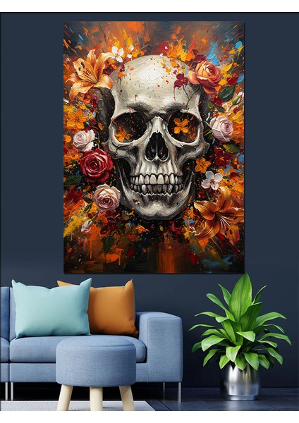 Çiçekli Kurukafa Soyut Sanat Dekoratif Kanvas - Mdf Ahşap Tablo indirimleri