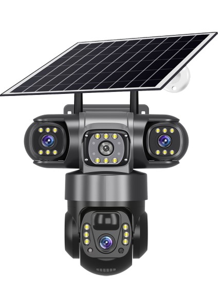 3 Lens 6mp Güvenlik Kamerası Güneş Enerjili - Sım - Full Renk Gece Görüş - IP66 Su Geçirmez - 24/7 Güvenlik