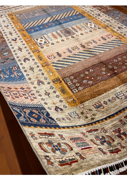 El Dokuma Afgan Halı Gebbeh Desenli Bej Renk 6 Metre Kare fırsatları