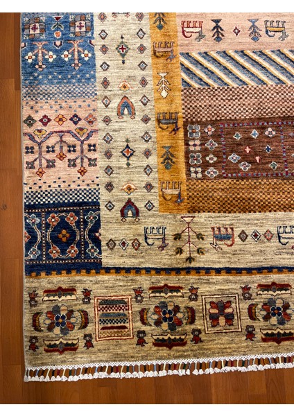 El Dokuma Afgan Halı Gebbeh Desenli Bej Renk 6 Metre Kare