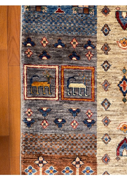 El Dokuma Afgan Halı Gebbeh Desenli Bej Renk 6 Metre Kare