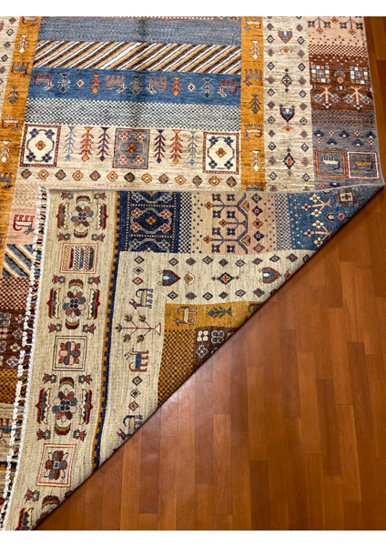 El Dokuma Afgan Halı Gebbeh Desenli Bej Renk 6 Metre Kare