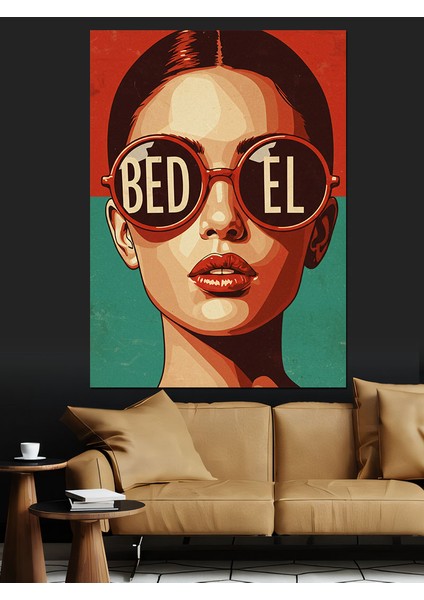Gözlüklü Kadın Dudak Poster Dekoratif Kanvas - Mdf Ahşap Tablo