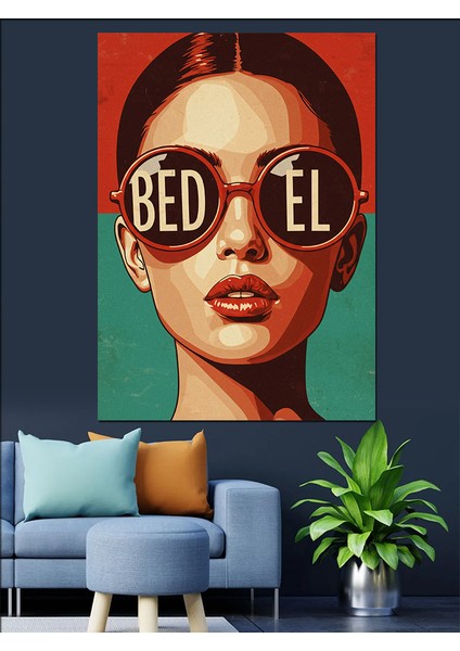 Gözlüklü Kadın Dudak Poster Dekoratif Kanvas - Mdf Ahşap Tablo fiyatları