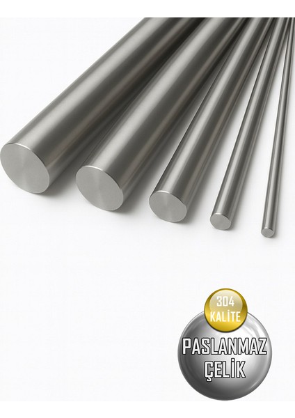 Paslanmaz Çubuk Ø8mm | 1 Metre | Krom Çelik Yuvarlak Mil | Inox 304 Kalite