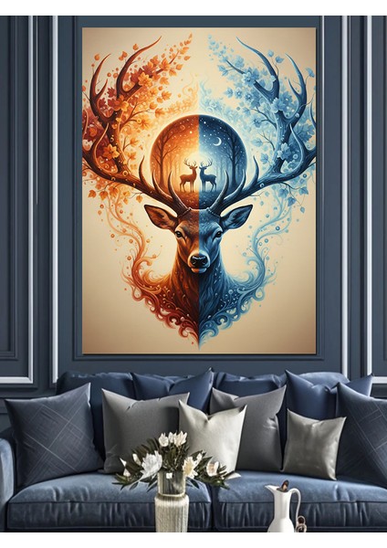 Gece ve Gündüz Geyik Teması Dekoratif Kanvas - Mdf Ahşap Tablo indirimleri