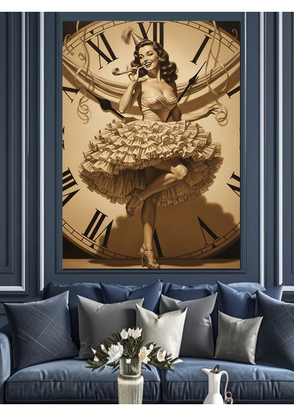 Antika Saatli Bale Dansçısı Dekoratif Kanvas - Mdf Ahşap Tablo