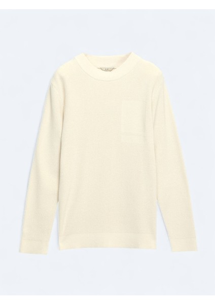 Ekru Bisiklet Yaka Jakarlı Triko Kazak