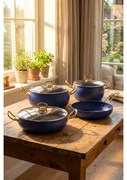 7 Parça Atlas Granit Tencere ve Tava Seti – 20 cm 2.5l, 24 cm 4.5l, 26 cm Basık 3l, 26 cm Tava