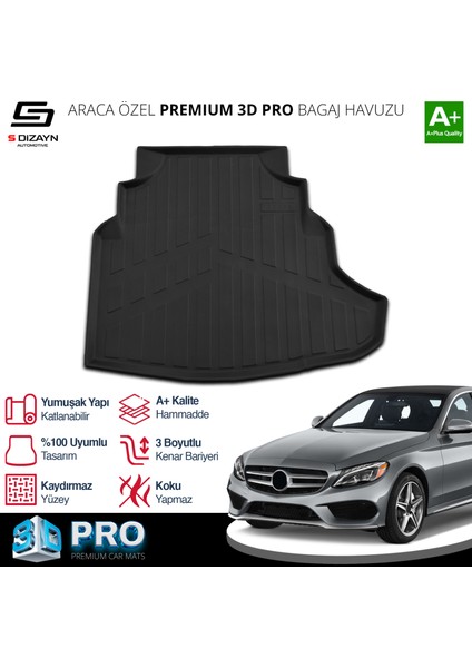 Mercedes C200 W205 3D Pro Plastik Setli Bagaj Havuzu 2014-2021 A+ Kalite indirimleri