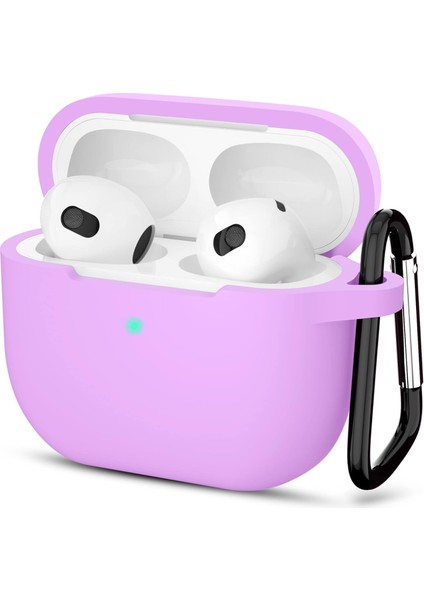 Uruchı Apple Airpods 3.nesil Kılıf, Tam Koruyucu Özellikli Yumuşak Silikon Airpods Aksesuar Kılıf Apple ile Uyumlu Airpods,kadın Erkek, Anahtarlıklı Kablosuz ve Kablolu Şarj Özellikli Kılıfı, Lila