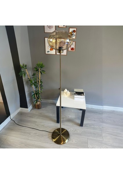 Solvia Cam Bal Rengi Düz Ince Gövde Lambader Modern Oturma Odası fırsatları