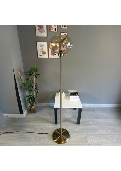 Solvia Cam Bal Rengi Düz Ince Gövde Lambader Modern Oturma Odası indirimleri