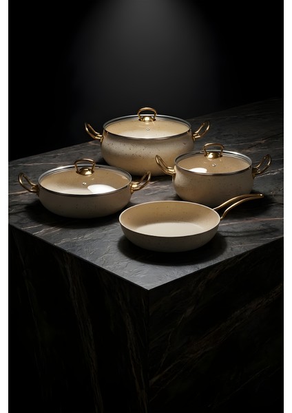 7 Parça Leon Granit Tencere ve Tava Seti – 20 cm 2.5l, 24 cm 4.5l, 26 cm Basık 3l, 26 cm Tava modelleri