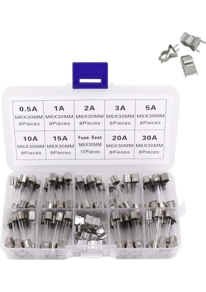 Hatfon Cam Sigorta Seti 6X30 mm 72 Adet 9 Çeşit 250V Şeffaf Çantada