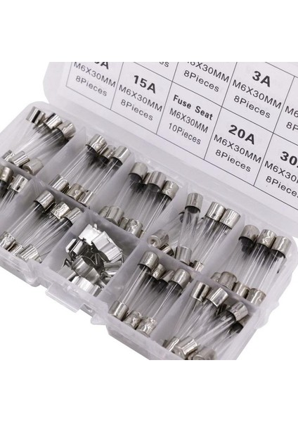 Hatfon Cam Sigorta Seti 6X30 mm 72 Adet 9 Çeşit 250V Şeffaf Çantada modelleri