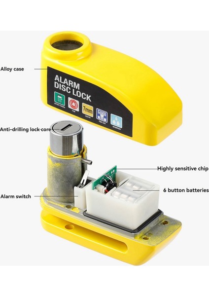 Bisiklet Elektrikli Araç Motosiklet Tekerlek Disk Fren Kilidi Güvenliği Hırsızlık Karşıtı Motosiklet Asma Kilit Disk Kilidi Sarı (Yurt Dışından) fırsatları