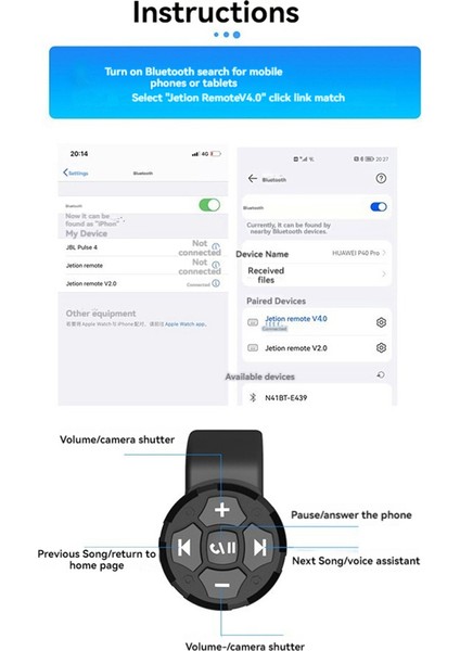 Evrensel Motosiklet Bisikleti Gidon Kontrolör Kablosuz Bluetooth Hacim Müzik Ayar Düğmesi Direksiyon Simidi Kontrolü (Yurt Dışından) modelleri