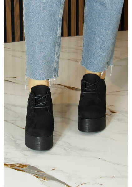 Apricity Siyah Süet Yuvarlak Burun Bağcıklı Gizli Dolgu Topuklu Günlük Ayakkabı fırsatları