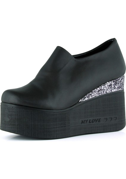 Lumi Siyah Vegan Yuvarlak Burun Taşlı Gizli Dolgu Topuklu Günlük Ayakkabı fırsatları
