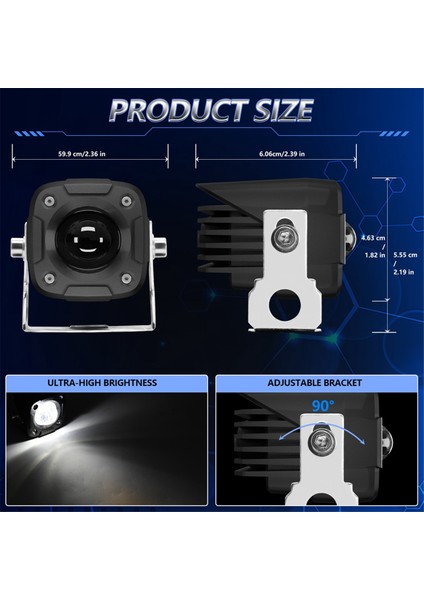 Motosiklet Spot Far Yardımcı LED Sisli Beyaz+Amber Light 6000000LM Araba Kamyonu Suv Utv Traktör Teknesi (Yurt Dışından)