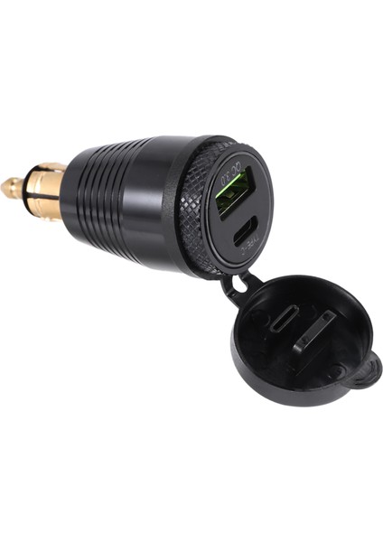 Motosiklet Din Fiş Su Geçirmez Şarj Cihazı Qc3.0 USB Şarj Cihazı ve Tip C 30W Güç Dağıtım Adaptörü Soketi (Yurt Dışından)