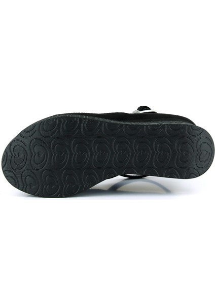 Tushar Siyah Süet Yuvarlak Burun Bantlı Gizli Dolgu Topuklu Günlük Ayakkabı indirimleri