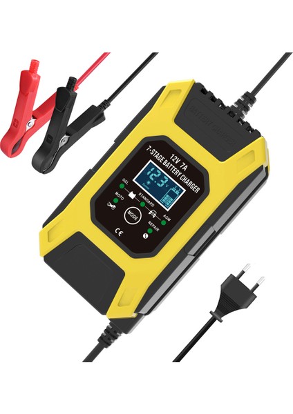 Foxsur 12V 7A 7 Aşamalı Darbe Pil Şarjı Efb Jel Islak Agm Araba Motosiklet Pil Şarj Cihazı (Ab Fişi) (Yurt Dışından)
