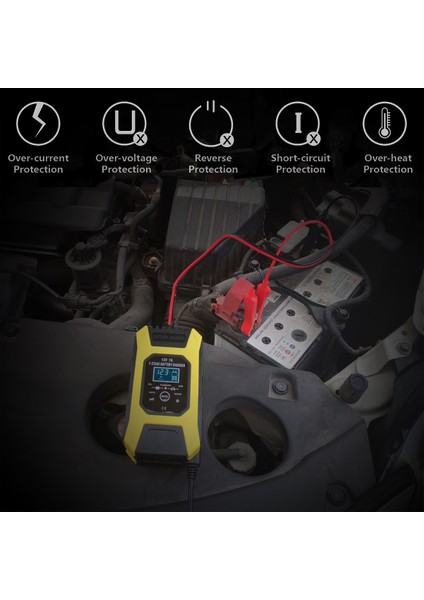 Foxsur 12V 7A 7 Aşamalı Darbe Pil Şarjı Efb Jel Islak Agm Araba Motosiklet Pil Şarj Cihazı (Ab Fişi) (Yurt Dışından) fırsatları