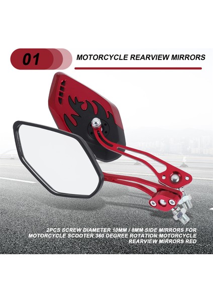 2pcs Vida Çapı 10MM / 8mm Yan Aynalar Motosiklet Scooter 360 Derece Dönme Motosiklet Dikiz Aynaları Kırmızı (Yurt Dışından) fırsatları