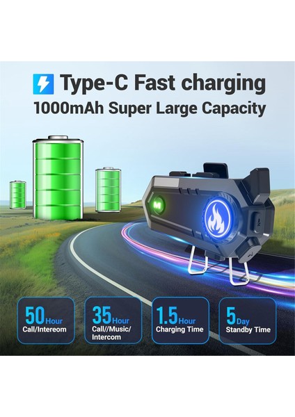 Motosiklet Kaskı Bluetooth Kulaklık 2 Tip Mikrofon, Interkom/eller Serbest Arama/müzik/su Geçirmez/gürültü Iptali, C9 (Yurt Dışından) modelleri