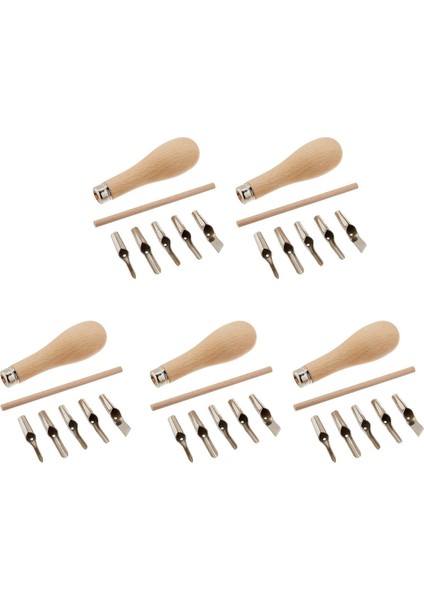5x Lino Blok Kesme Kauçuk Damga Oyma Aletleri 5 Bıçak Ahşap Saplı Baskı Oyma Araçları Seti (Yurt Dışından)