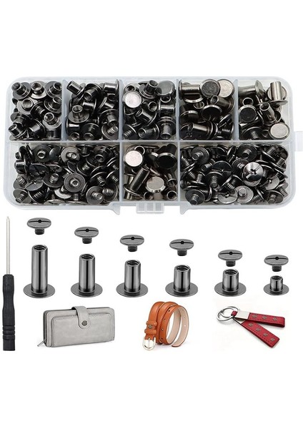 150SETS Chicago Vidaları Çeşitli Kit 6 Boyutlar Yuvarlak Düz Kafa Deri Perçinleri M5 Chicago Bağlayıcı Vidalar Siyah Dekorasyon (Yurt Dışından)