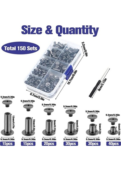 150SETS Chicago Vidaları Çeşitli Kit 6 Boyutlar Yuvarlak Düz Kafa Deri Perçinleri M5 Chicago Bağlayıcı Vidalar Siyah Dekorasyon (Yurt Dışından) modelleri