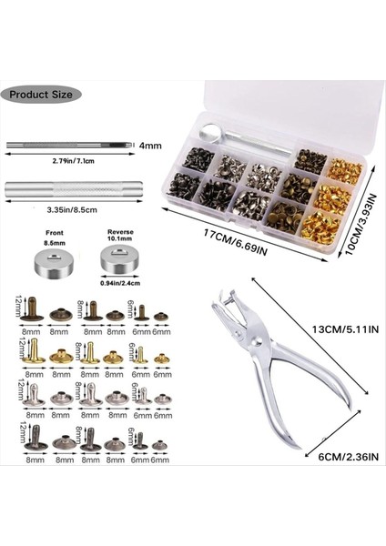 Deri Perçin Kiti 180 Set Çift Kapak Perçinleri Boru Şeklindeki 4 Renk 3 Boyutta Deri Perçin ve Enstantane Ince Deri Ceket Için (Yurt Dışından) fiyatları